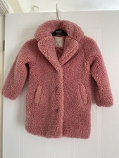 Teddy bear coat pink age 7 girls children’s Matalan warm lined buttons fake fur