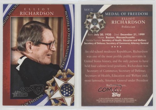 2009 Topps Heritage American Heroes Edition Elliot Richardson #MOF-22 1md - Zdjęcie 3 z 3