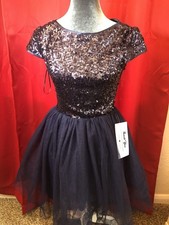 PromGirl Navy Blue Sequin Tulle Short Dress Small NWT