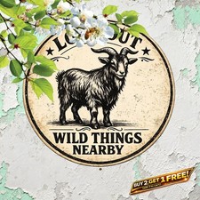 Humorous Goat Warning Rustic Aluminum Round Sign 8x8 Farm Decor
