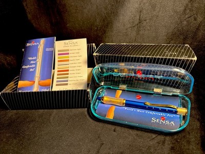 Sensa Classic French Navy Blue Designer Ballpoint Pen Vintage With Red Ink &Case