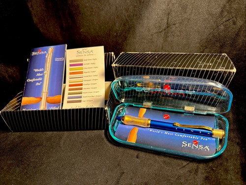 Sensa Classic French Navy Blue Designer Ballpoint Pen Vintage With Red Ink &Case