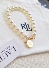 🌟Lauren Raulph Lauren Faux Pearl With Padlock Charm Bracelet New 