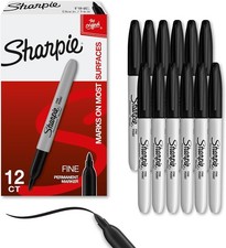 12 Count Fine Tip Permanent Markers - Quick-Drying, Fade Resistant Black
