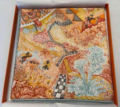 Hermes Les Folies Du Faubourg Scarf 90- New with Box. Never been worn. Orange