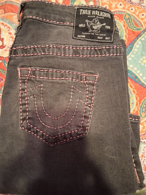 True Religion Women's Black Dark Wash Skinny Jeans Slim Fit Mid Rise 5-Pocket
