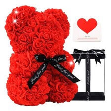 Rose Bear 10in - 25cm - Flower Rose Bear with Gift Box Valentines Gift - RED
