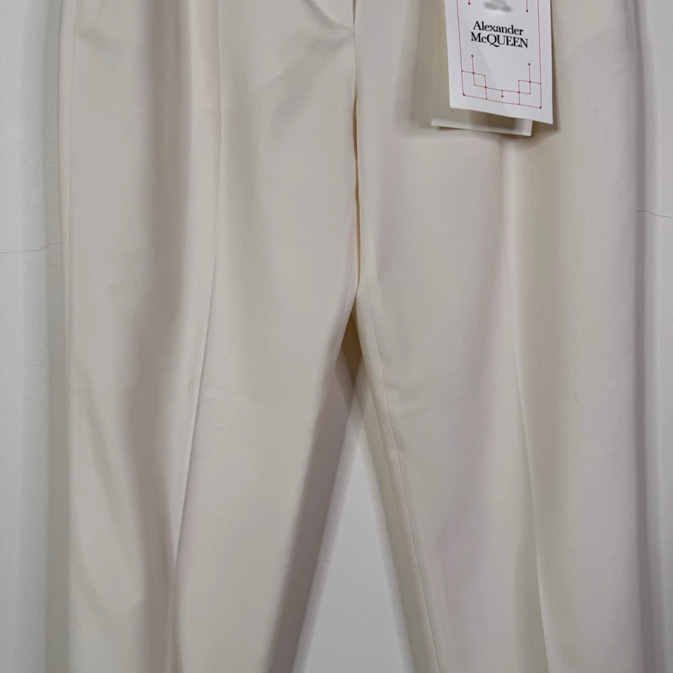Pantalón Alexander McQueen Marfil Lana Plisado Pantalones Talla IT 42 Clásico A Medida Foto 3 de 4
