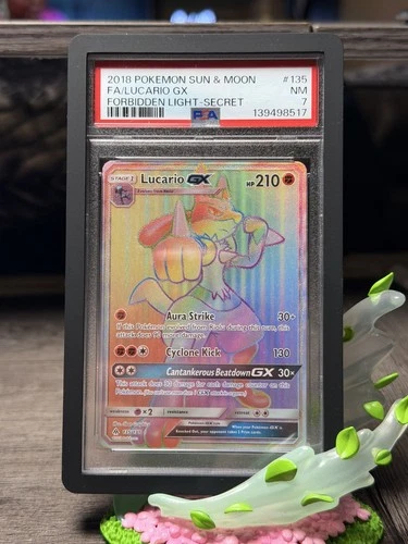 2018 POKEMON SUN & MOON FORBIDDEN LIGHT SECRET #135 FULL ART/LUCARIO GX PSA 7