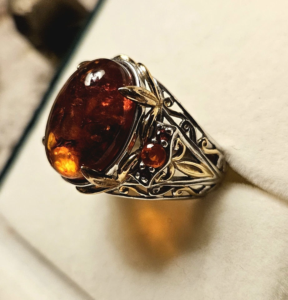 Anillo Ámbar Báltico Gemas En Vogue Michael Vallituti 925 De Colección Unisex 9 Foto 3 de 4