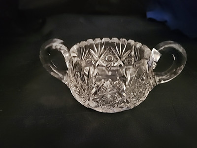 Vintage American Brilliant ABP Cut Glass Sugar Bowl double handle star burst