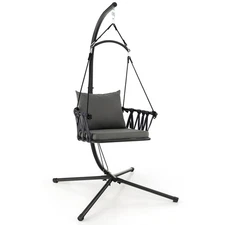 Hanging Swing Hammock Chair with Stand Metal Frame Woven Backrest Seat  Cushions