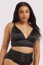 Gabifresh x Playful Promises Black Satin Non-Wired Bralette 3XL dress size 28