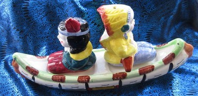 Vtg Canoe Native Americans Salt & P Set Japan 3 pc Souvenir IA MO State Line