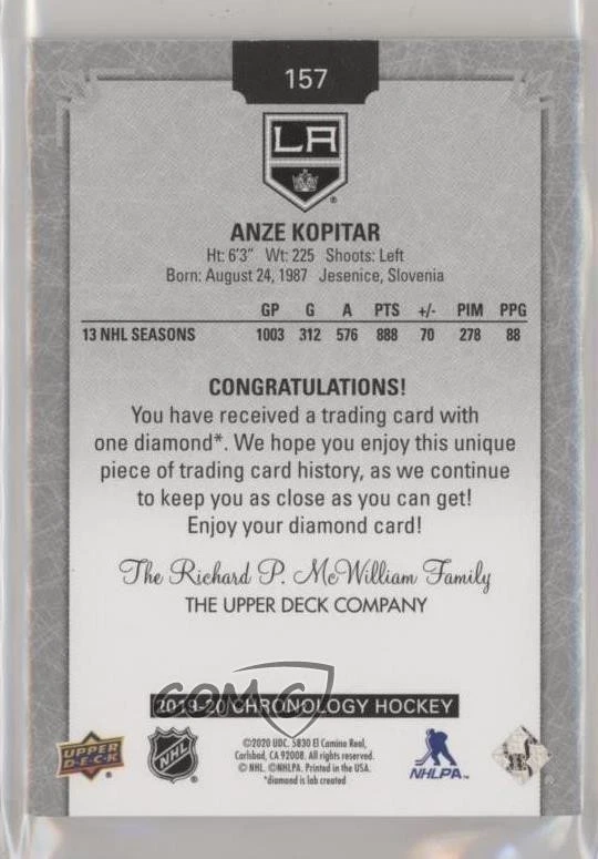 2019-20 Upper Deck Chronology Diamond Relic /36 Anze Kopitar #157 - Image 2 of 2