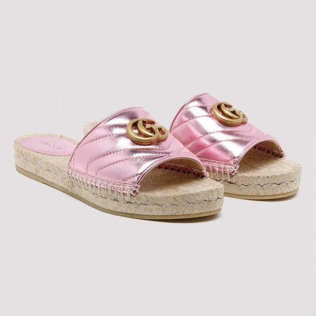 Gucci Women GG Pilar MatelassÃ© Metallic Espadrille Slide Sandal gold Sz 37.5 | eBay