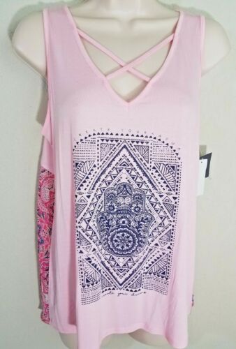 Grayson Threads Criss Cross V Neck Karma Sheer Back Tank Pink Sz M NWT - Picture 3 of 5