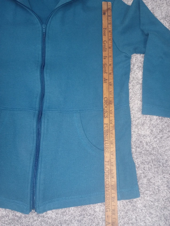 Acogedor suéter Norm Thompson para mujer talla pequeña azul cremallera completa con bolsillos Foto 4 de 4