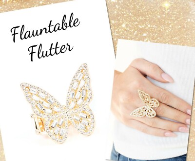 Flauntable Flutter🔥 Gold BUTTERFLY🔥Stretch Ring Paparazzi VHTF