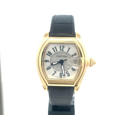 Cartier Roadster Santos Men's Watch Automatic 18k Gold Leather Band Ref.2524