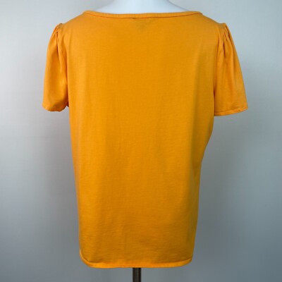 Ann Taylor Top Large Orange Short Sleeve Boat Neck Cotton Shirt