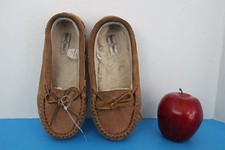 Minnetonka Girl's Moccasins SLIPPERS Shoes Brown Sherpa lined Size 3 KIDS