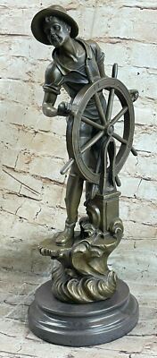 Hand Made Genuine Bronze Fisherman Fishing Home/Cabin/Office Decoration Artwork