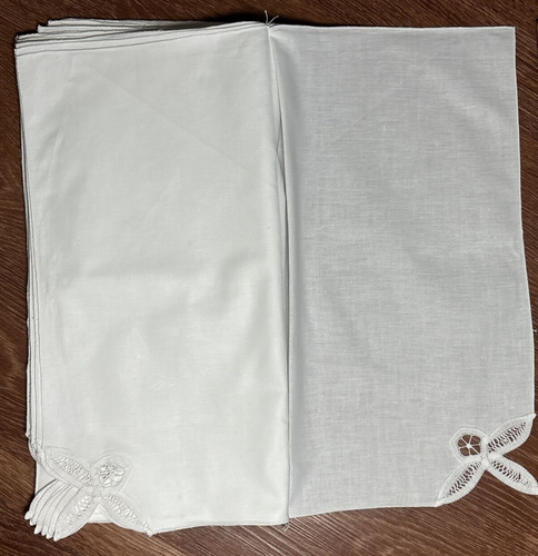 12 Vintage Dinner Napkins White Eyelet Corner Cotton 16 x 16 - Bild 4 von 9