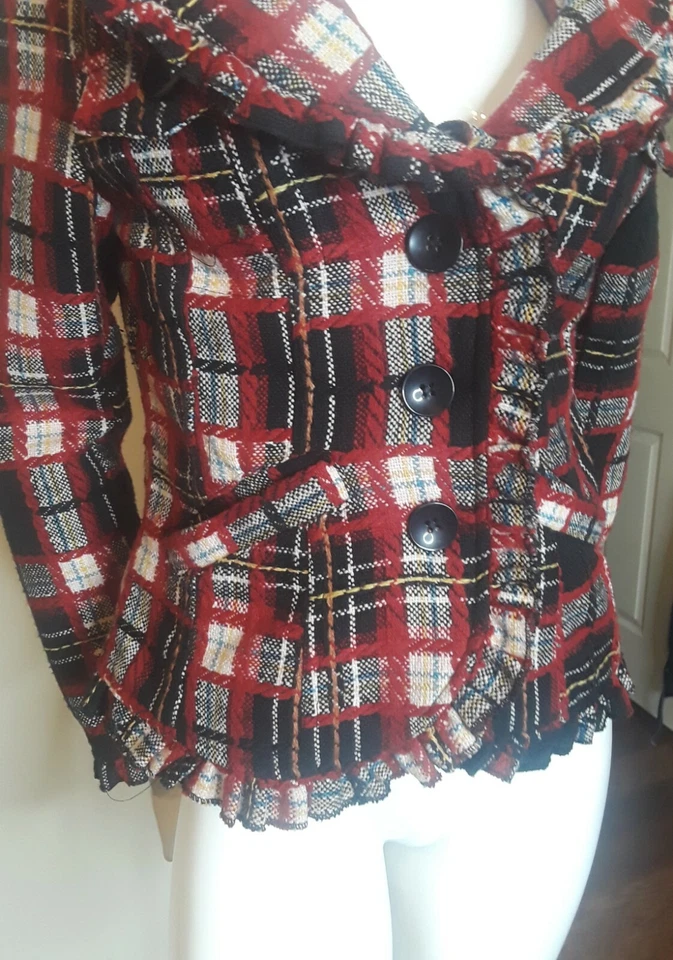 Body Central Rojo Negro Tejido a Cuadros Traje Chaqueta Blazer Talla M Foto 3 de 4