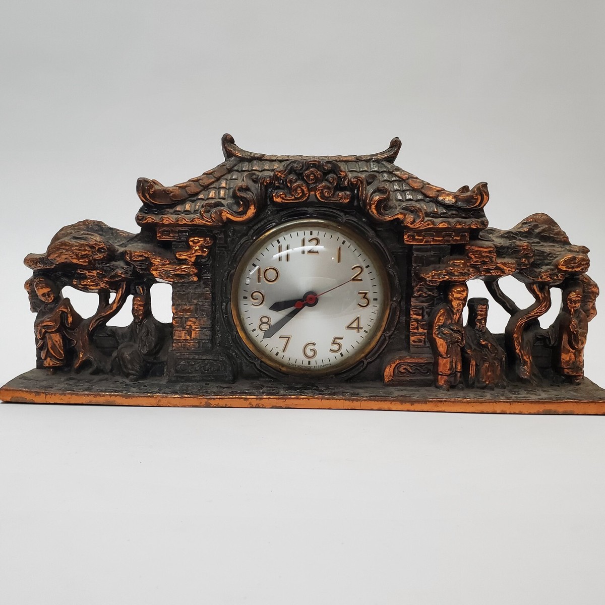 Vtg 1950 Lane & Co Asian Oriental Mantel Clock Chinese Japanese