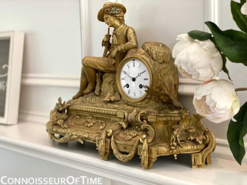Francese Gilt-Bronze Figurale Hunter Mantel Orologio - Owned & Usato Da Johnny - Picture 9 of 12