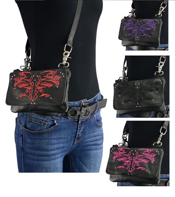 Ladies Leather BELT Bag Concealed Carry Purse Clip On Motorcycle Biker