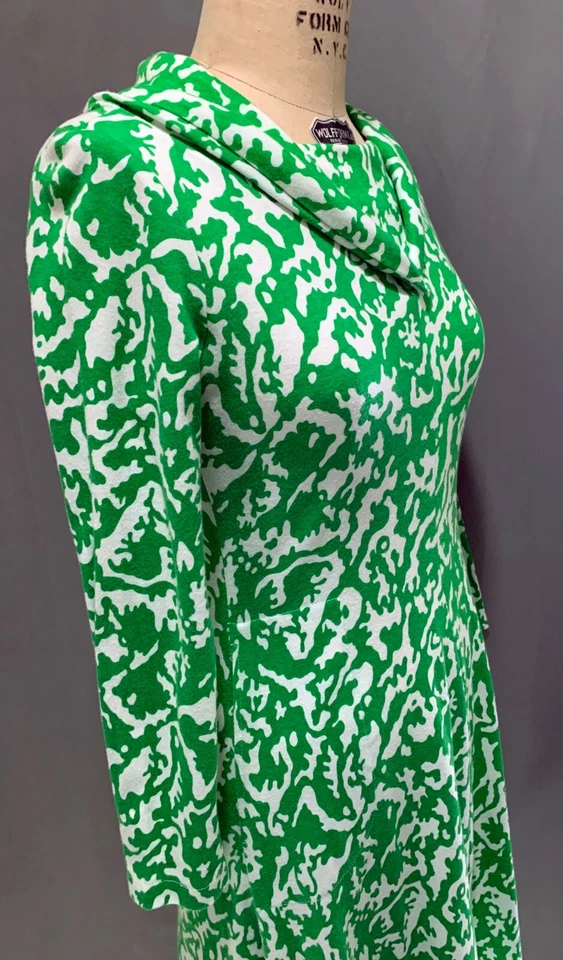 Vestido para mujer LS tejido jersey vintage - estampado verde + blanco - talla 8 - como DVF Foto 2 de 4