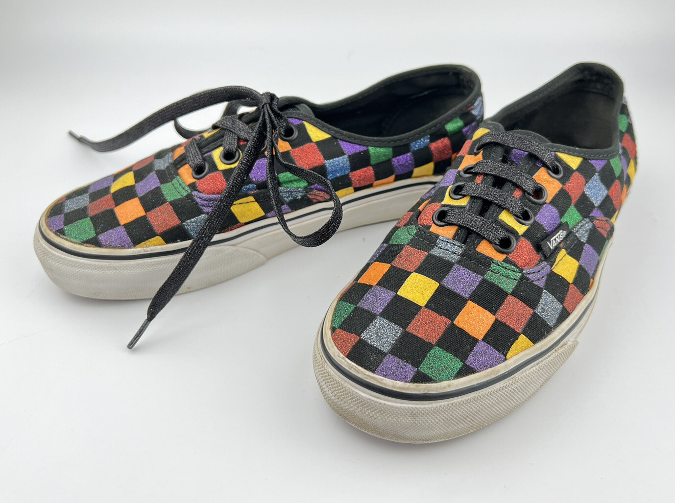 Vans Sk8 Skate Shoes Womens Glitter Rainbow Checkerboard Black