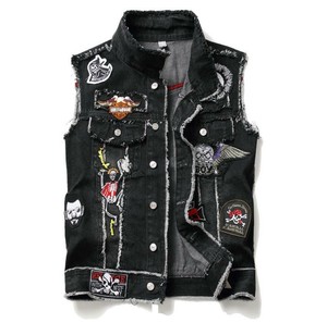 black sleeveless jean jacket mens