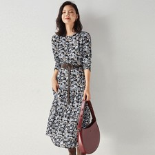 Autumn French Elegant Womens Floral Dress Round Neck Loose Slimming Long Dresses