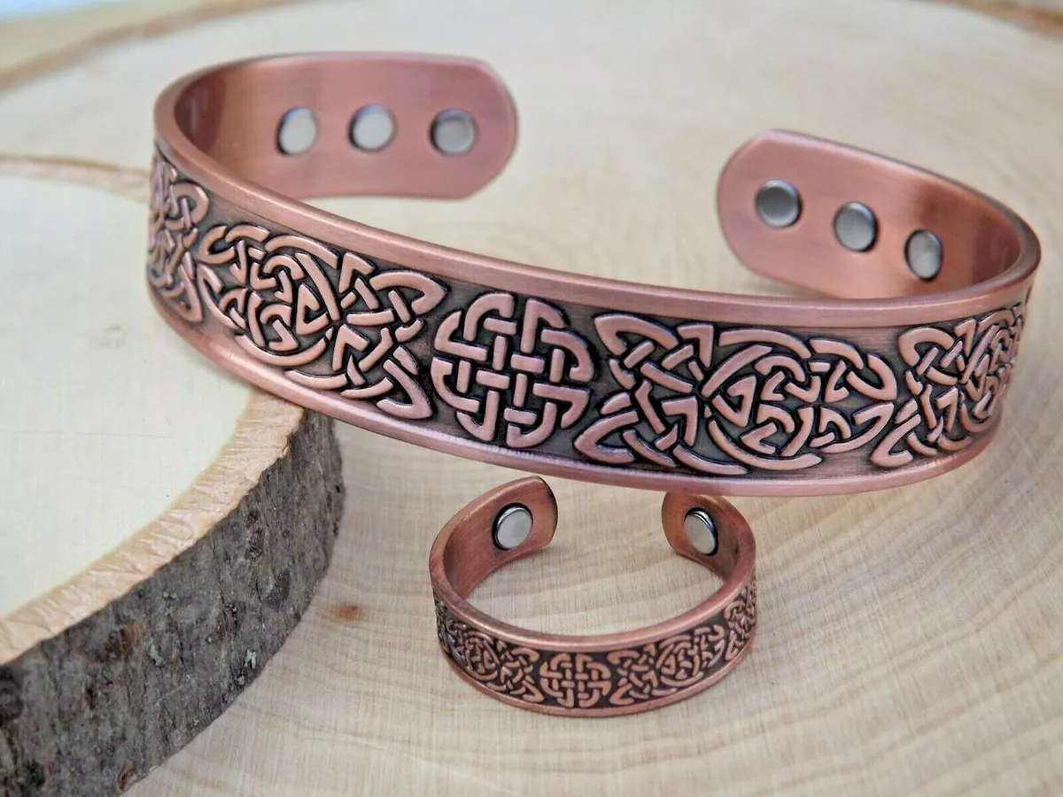 Solid Copper Magnetic Bracelet Ring Set Arthritis Men Cuff Ring