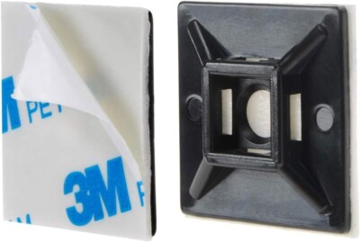100 Basette Portafascette Adesive Nylon 66 - Fissaggio Cavi - Bianche O Nere 20/25mm