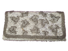 White Taupe Clutch Purse Vintage Hand Beaded Sequins Evening Bag Hong Kong 10 In