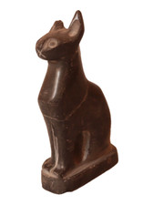 Sacred Cat Goddess Bastet Seated Figure, Vintage Carved Stone Egyptian Statue