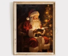 Santa Claus Christmas art Printable Wall Art, Winter Wall Art, Santa checking