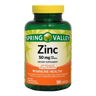 NEW Spring Health Valley Zinc 50 mg with Vitamin D3 50 mcg Capsules, 150 Ct