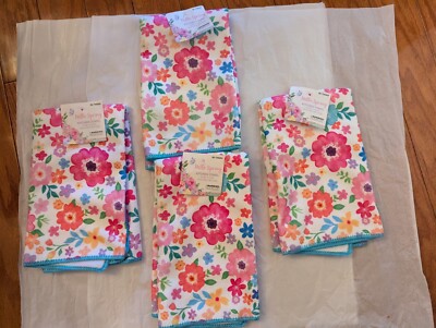 Hello Spring  Floral Multi-colors Kitchen (4) Towels w/blue trims.. 16'' x19''.