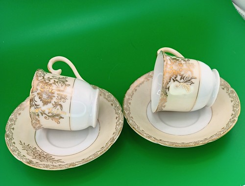 VTG 4pc GOLDENA SET DEMITASSE WHITE, IVORY & GOLD CUPS & SAUCERS JAPAN 1940'S - Picture 5 of 19