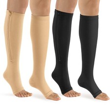 Zipper Compression Socks Women  Men - 2Pairs Calf Knee High 15-20mmHg Open T...