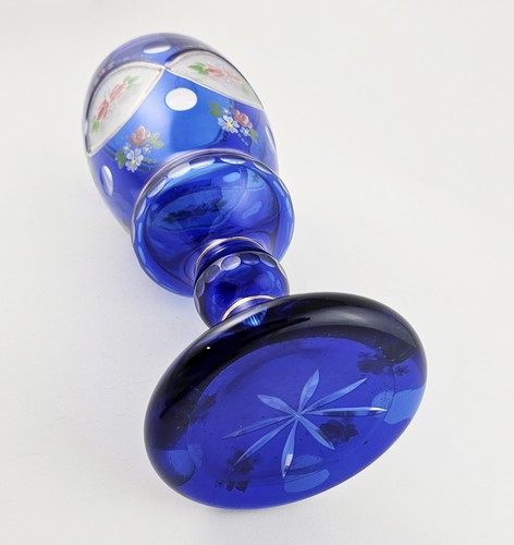Vintage Bohemian Glass Vase - Blue 10 Inch Tall - Picture 7 of 8