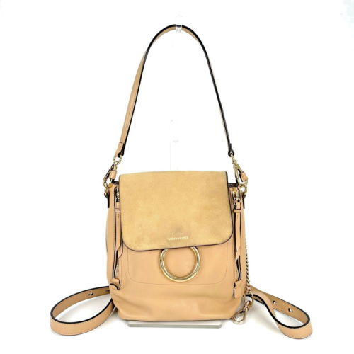 Chloe Faye Mini Suede Leather 2way Shoulder Backpack Beige Auth