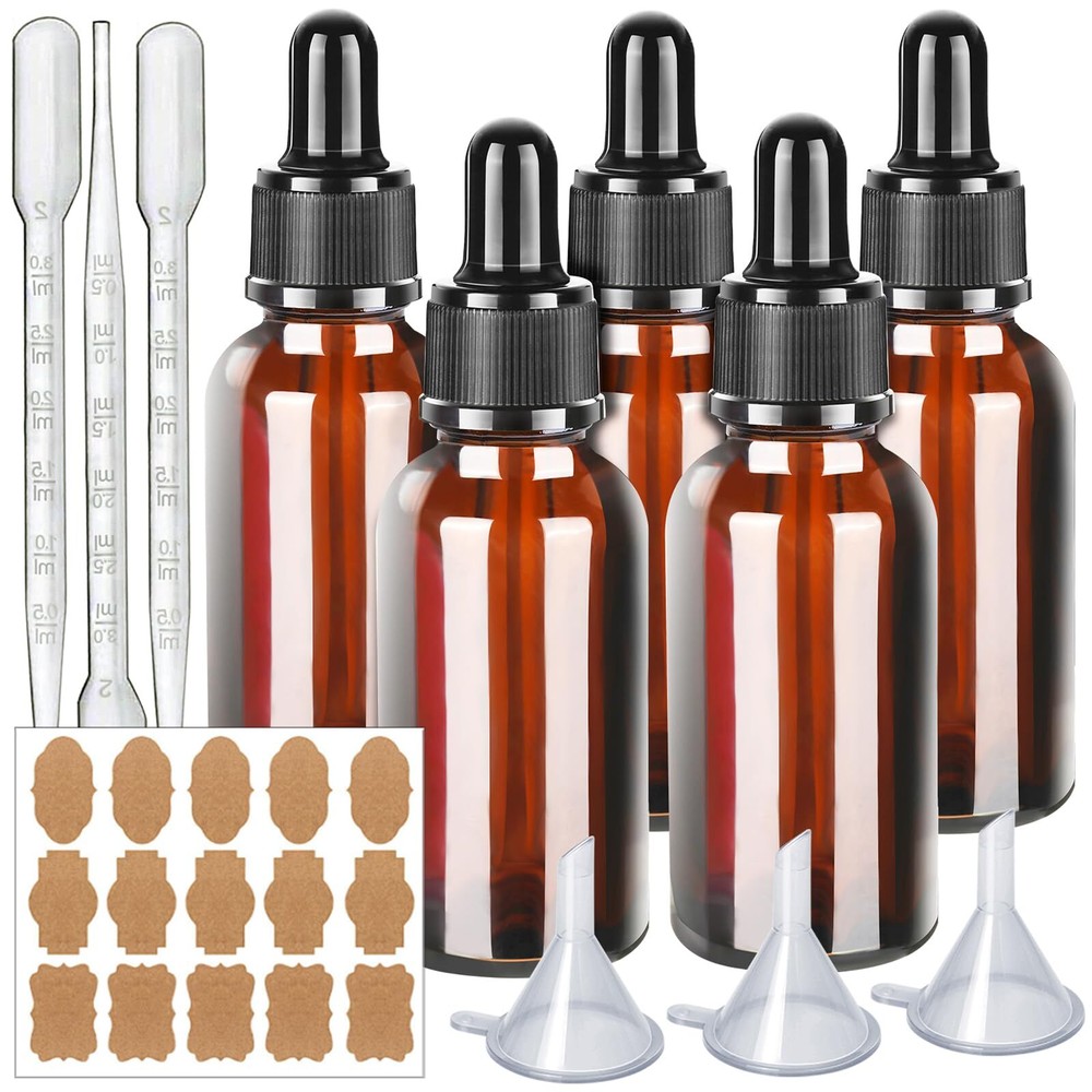 Eye Dropper Bottles with Funnels & Plastic Transfer Pipettes & Labels, 30ml G...