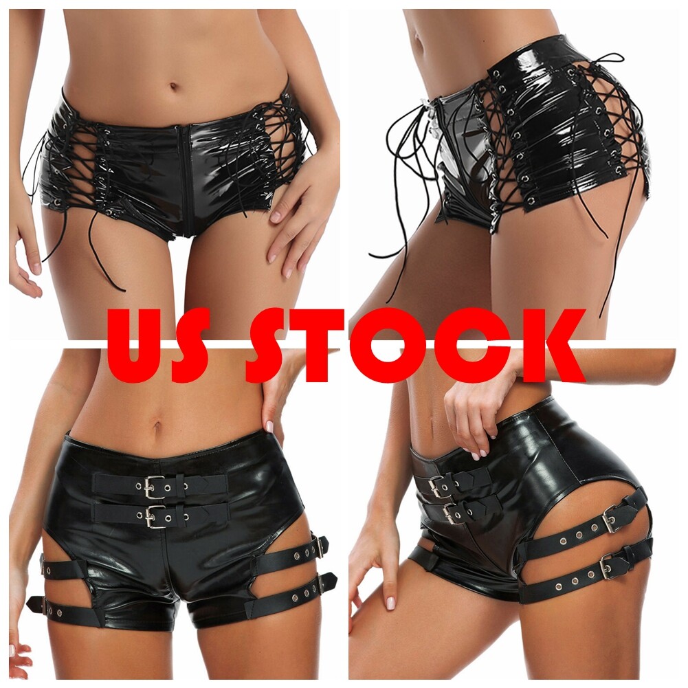 US Women Patent Leather Hot Pants Lace 