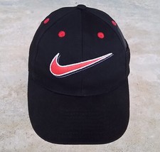 Vintage Nike '90s Red Swoosh Side Pocket Black Youth Cap Baseball Snapback Hat